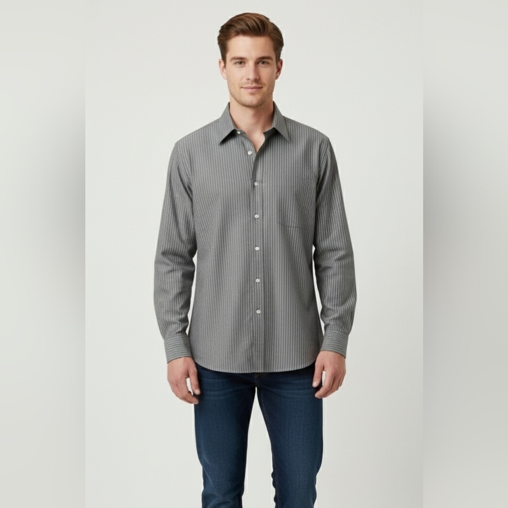 Nordstrom dress shirt grey pinstripes 15-33